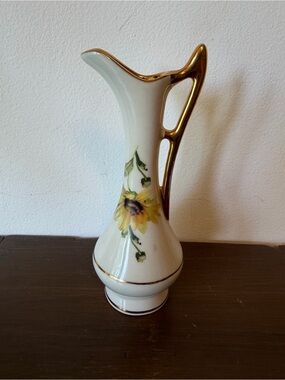 Elegant White and Gold Floral Ceramic Pitcher